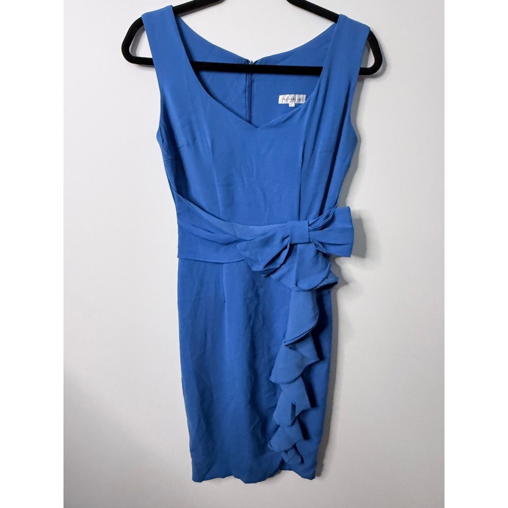 Rinfarre Royal Blue Bow Ruffle Midi Dress Small